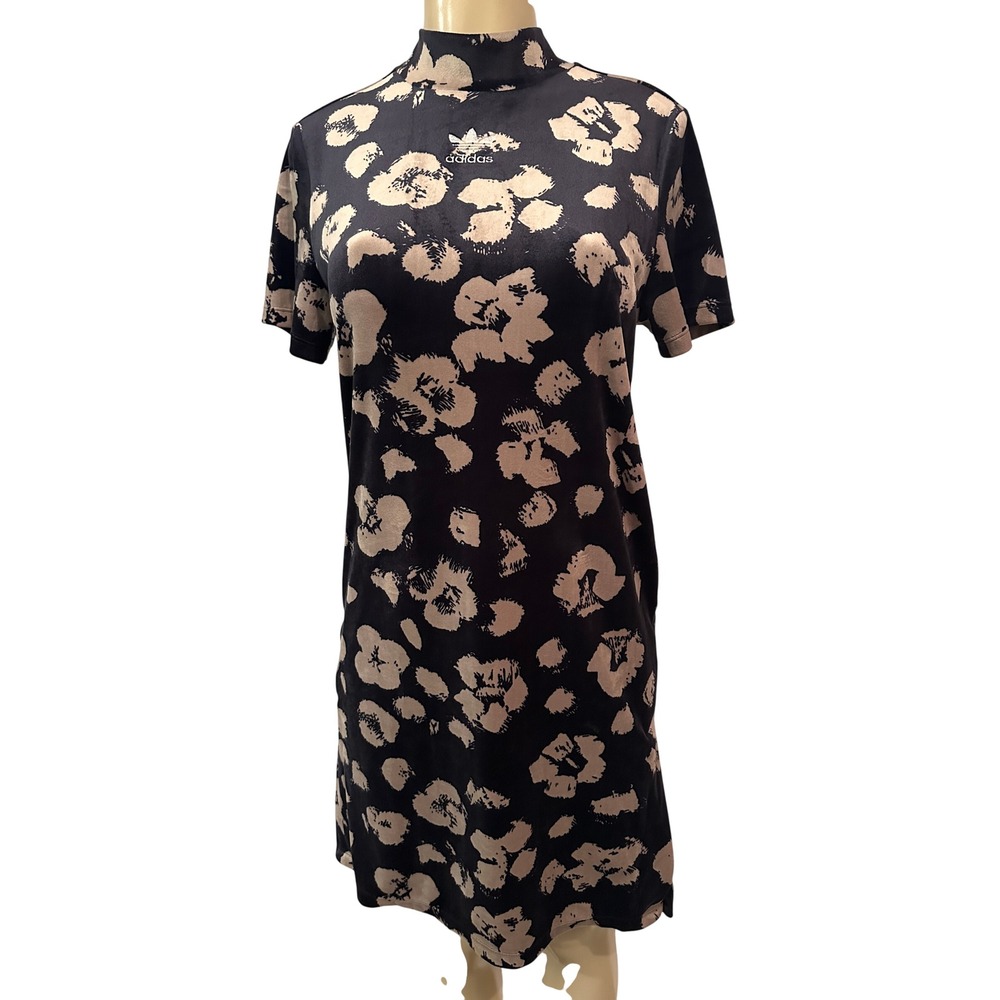 Adidas Originals Bellista Floral Velvet Dress S 3-Stripe Side Slits Logo EJ9311